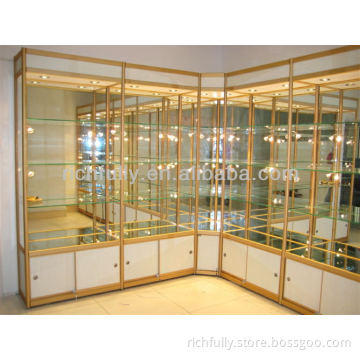 Lockable Glass Display Cabinets, Showroom Modern Glass Display Shelf with LED Light